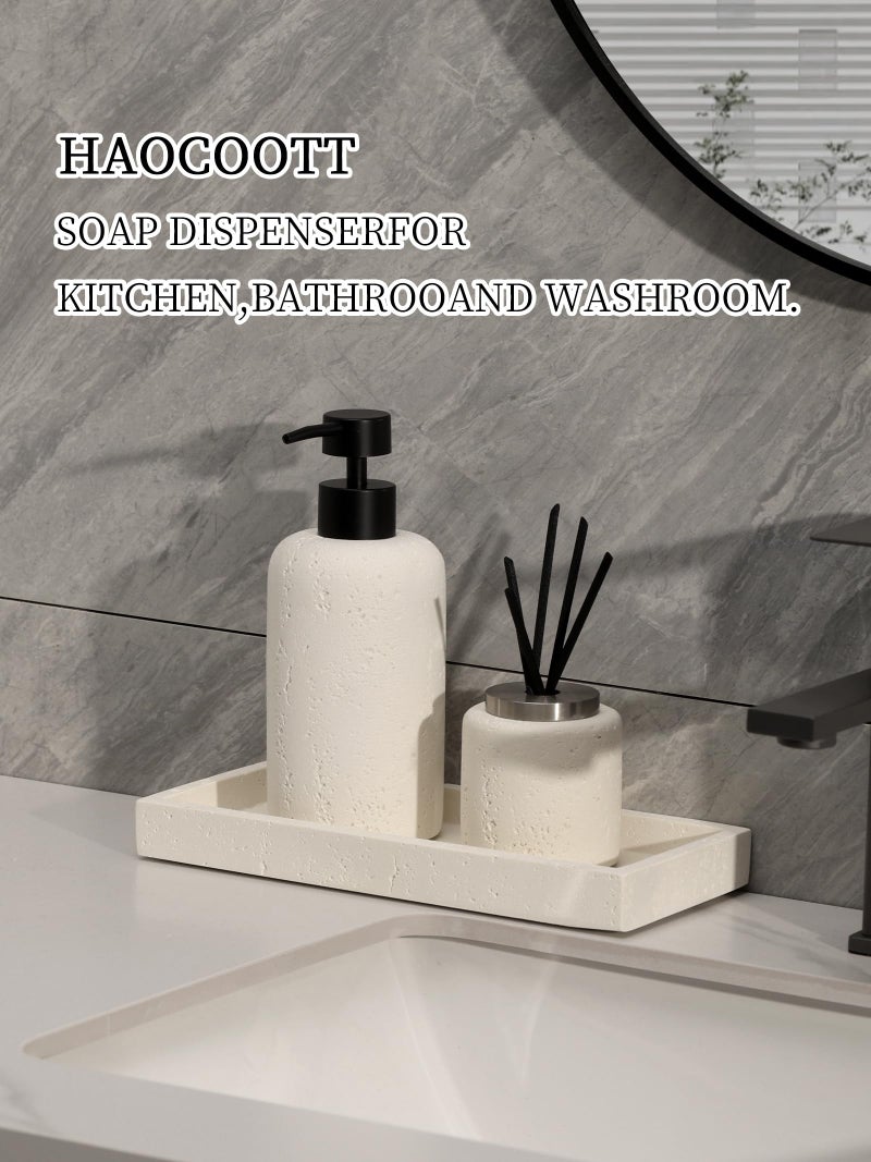 موزعات صابون Haocoott 340 مل 11 أونصة قطعتان من غسول أطباق اليد الفاخر وموزع الصابون والشامبو وزجاجات مضخة صابون الترافرتين لسطح المطبخ والحمام (كريمي) - Image 5